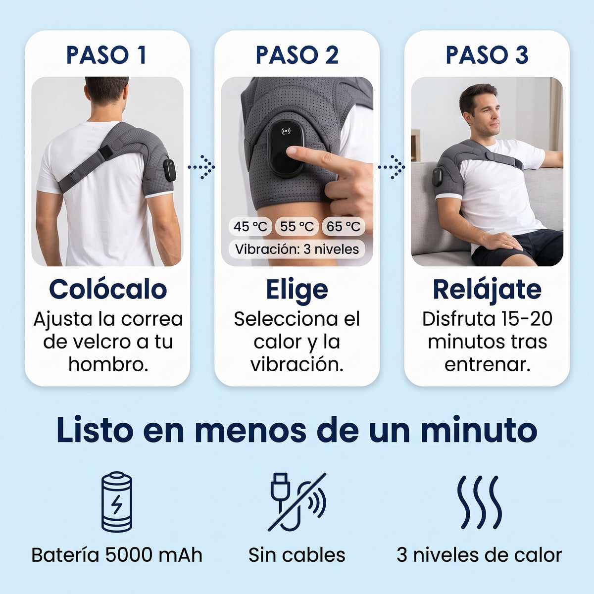 Masajeador térmico Kalor en uso sobre el hombro